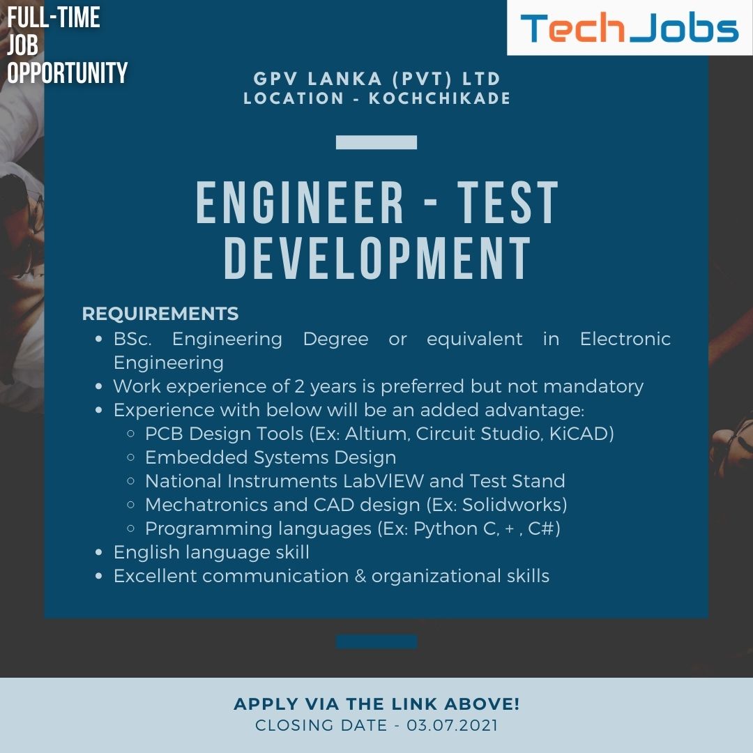 GPV Lanka (Pvt) Ltd - Engineer - Test Development - TechJobs